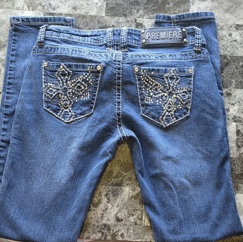 Premier Blue Straight Leg Jeans with Ornate Back Design